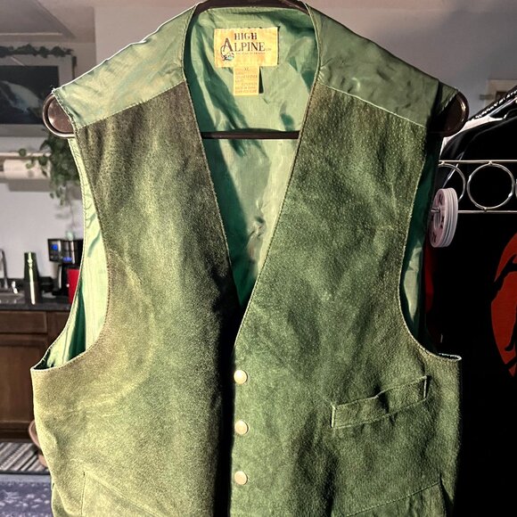 High Alpine 100% Leather Forest Green Bavarian Trachten Vest SZ XL - Picture 1 of 4